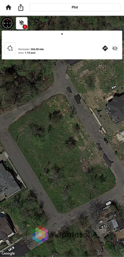 Satellite map view before drawing a land plot boundary in Mapulator